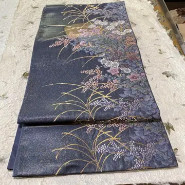 꽃무늬 자수 후쿠로 오비 네이비 202507031