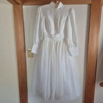 화이트 셔츠 원피스 긴팔 튤