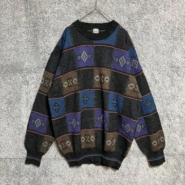 이탈리아제 니트 XL 올 패턴 레트로 빅 사이즈 빈티지 구제 의류