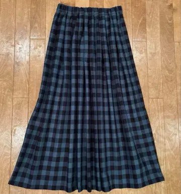 라스트 1 깅엄 체크 턱 스커트 그린 x 블랙 핸드메이드