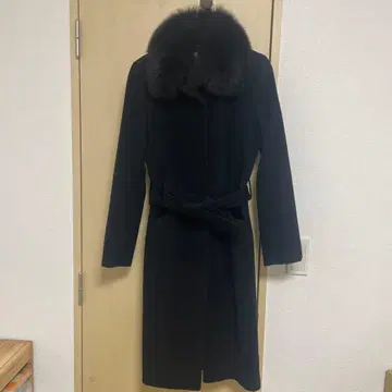 쿠미쿄쿠 울 블랙 롱 코트 퍼 카라 부착 M 사이즈