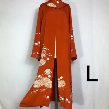 s. 기모노 리메이크 순수 실크 호몬기 롱 자켓 L 사이즈 스카프 포함