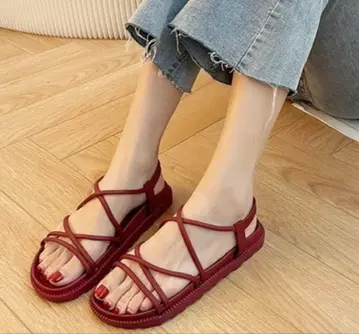 샌들 레드 빨간색 스트랩 샌들 23.5cm