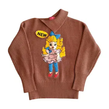 ECODay 캐릭터 자수 하이넥 스웨터 브라운