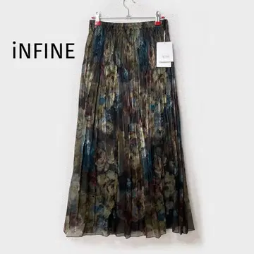 택 포함 새상품 iNFINE 앙피니 꽃무늬 롱 플리츠 스커트
