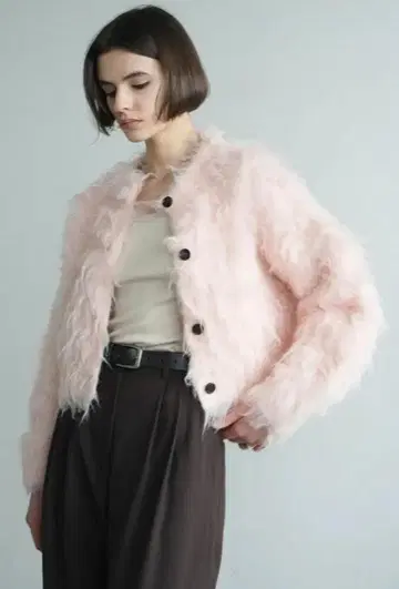 CLANE 클라네 샤기 숏 가디건 PINK