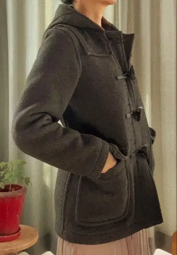 런던 트래디션 그레이 더플 코트 후드 부착