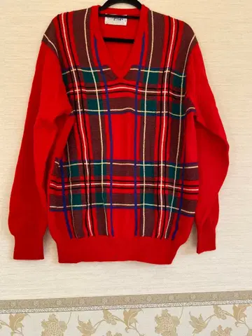 프링글 오브 스코틀랜드 빨간색 체크 무늬 스웨터 46