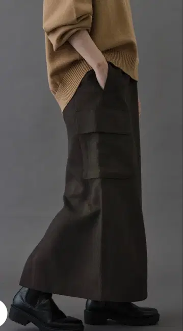 시착만 한 상품! 다크 브라운 사이드 포켓 롱 스커트