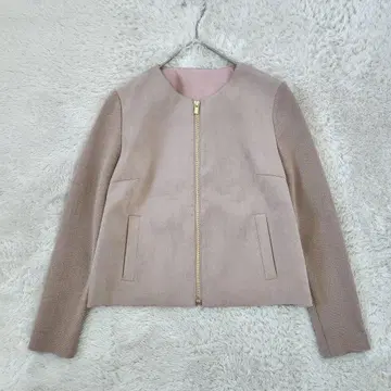 새상품 ANAYI 아나이 스웨이드 이소재 절개 노카라 자켓 38