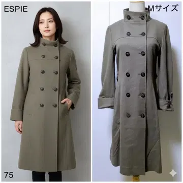 ESPIE 더블 버튼 울 코트 롱 기장 하이넥 히든 버튼 카키