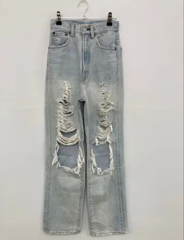 MOUSSY 데미지 가공 하이웨스트 데님 팬츠 23 사이즈