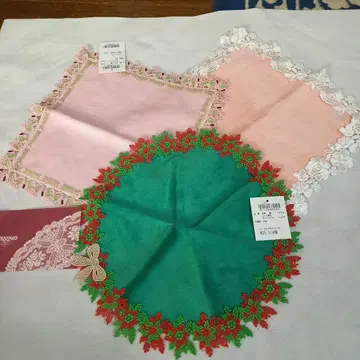 치카자와 레이스 자수 손수건 세트 3개