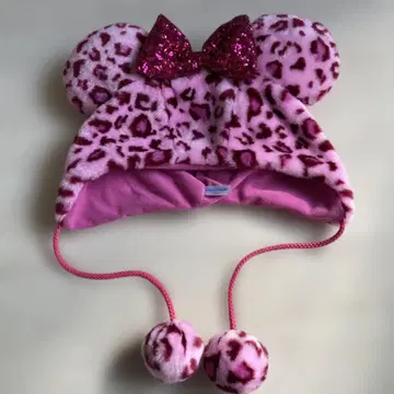 도쿄 디즈니 리조트 팬캡 레오파드 무늬 핑크 1회 착용