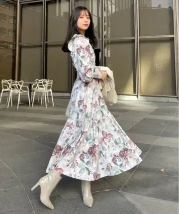 rienda 빅 컬러 플레어 원피스