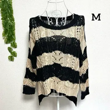 반스 체인지 M 긴팔 니트 시스루 블랙/베이지 보더