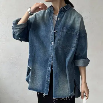 완판템 DouDou 데미지 데님 셔츠는 오버 사이즈 데님 자켓