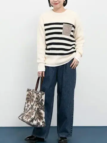 새상품급 URBAN RESEARCH 보더 니트 풀오버