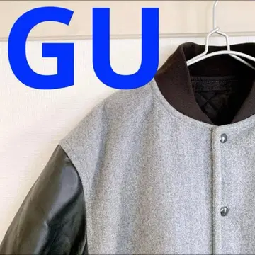GU 지유 바시티 자켓 인조 가죽 블루종 자켓 그레이 L