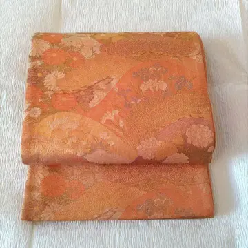 도서 사카니시 후쿠로 오비 순수 실크 꽃무늬 오렌지 컬러 후쿠로 오비