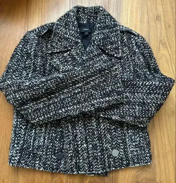 띠어리 더블 브레스트 트위드 자켓 블랙 화이트