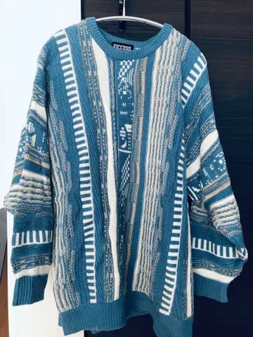 도모토 츠요시 착용 VICCESS 블루 화이트 니트 스웨터 M