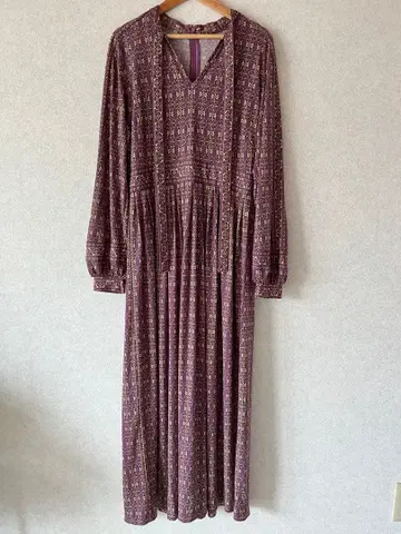 퍼플 프린트 패턴 롱 원피스