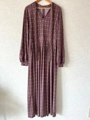 퍼플 프린트 패턴 롱 원피스