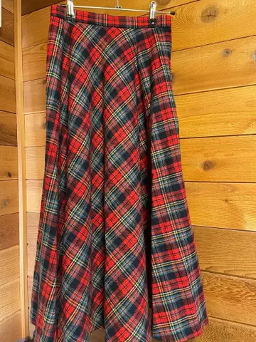 90s 빈티지 타탄 체크 레드 A라인 스커트 구제 의류