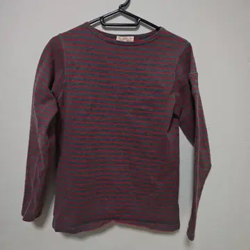 EVISU 빨간색 x 그레이 보더 롱 슬리브 T셔츠