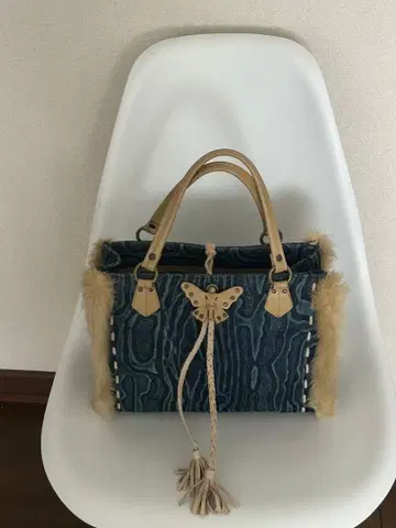 80년대 빈티지 VIVAYOU 데님 블루 퍼 포함 핸드백