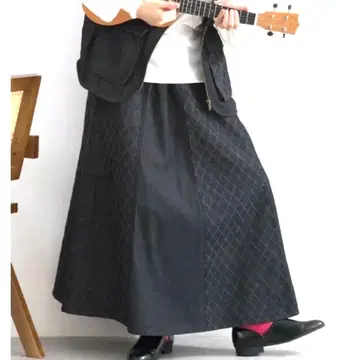 새상품 택 포함 루피리안 스커트 자카드 데님 도킹 절개 블랙