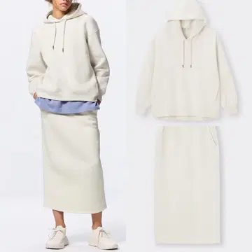 GU  헤비 웨이트 후드티와 롱 스커트 셋업 속기모