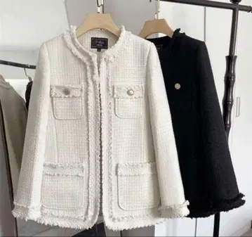 [ 새상품급 ] 노카라 트위드 자켓 코트 화이트 S