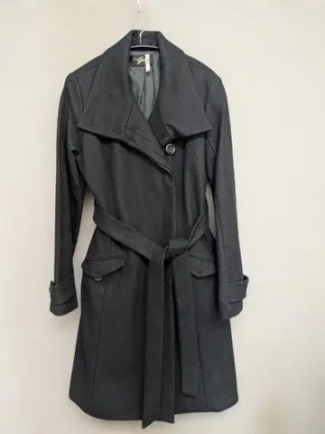 클리닝 완료 블랙 두꺼운 원단 울 트렌치풍 롱 코트