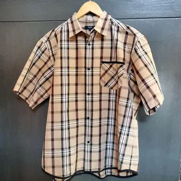 BEAMS NEAT 체크 무늬 반팔 셔츠 L 사이즈