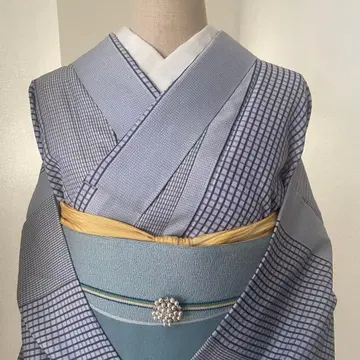 워셔블 기모노 코몬 그레이 체크