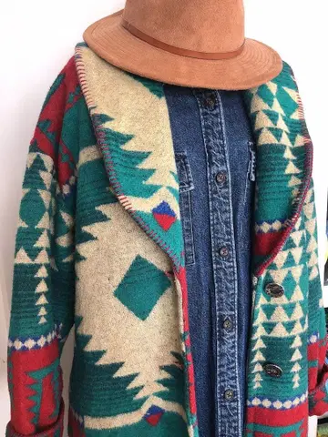 Circlet 롱 코트 오버 사이즈 오르테가 무늬 네이티브 무늬