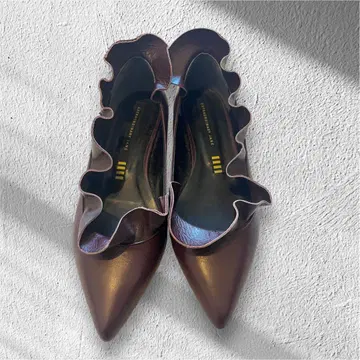 엑스트라오디너리 제인 가죽 프릴 펌프스 22.5 천연 가죽 브라운