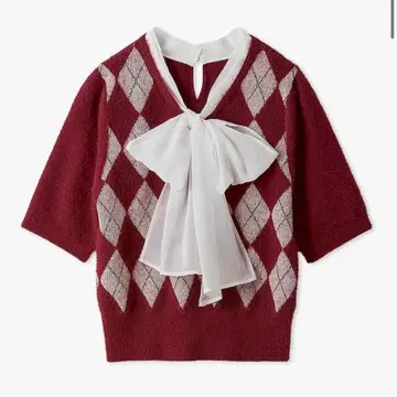 CELFORD 보타이 리본 아가일 니트 풀오버