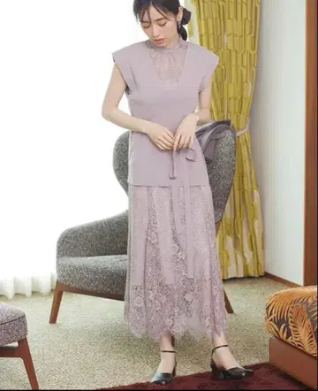 레이스 스커트 셋업 라벤더 그레이