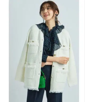 JUSGLTTY 트위드 니트 자켓 화이트 사이즈 1