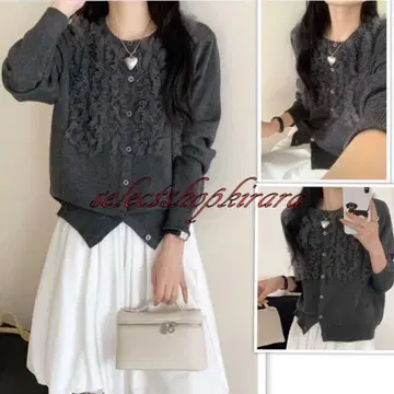 2025 신상 가슴 튤 프릴 포근하고 부드러운 니트 가디건 F/그레이