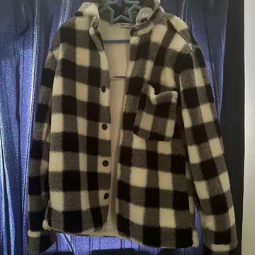 플리스 자켓 블랙 화이트 체크 무늬