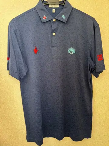 스카티 카메론 네이비 자수 반팔 피케 셔츠