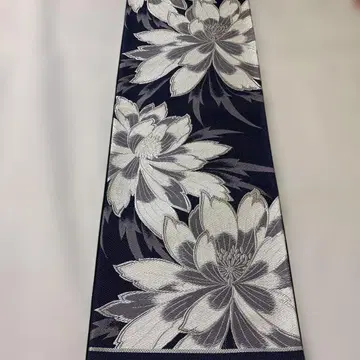 [ 새상품 ] 후쿠로 오비 미재단 짙은 퍼플 실버 화이트 니시진 비단