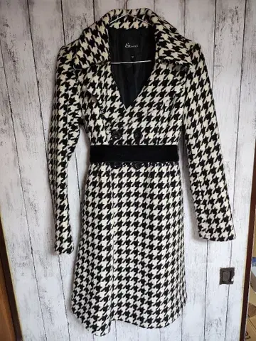 앤드바이핑키앤다이안 하운드 투스 패턴 롱 코트 J-16