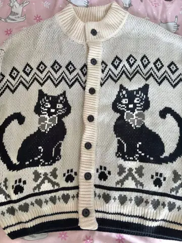 고양이 디자인 니트 가디건 긴팔