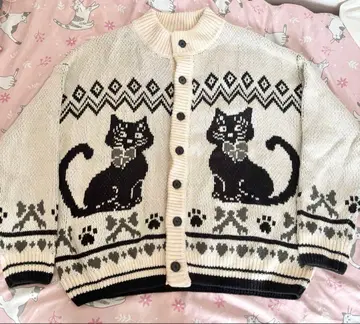 고양이 디자인 니트 가디건 긴팔