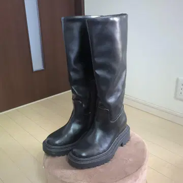 블랙 통굽 롱 부츠 사이드 지퍼